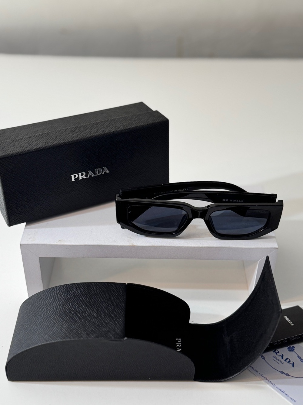 Authentic Prada Black Rectangular Sunglasses with Dark Lenses
